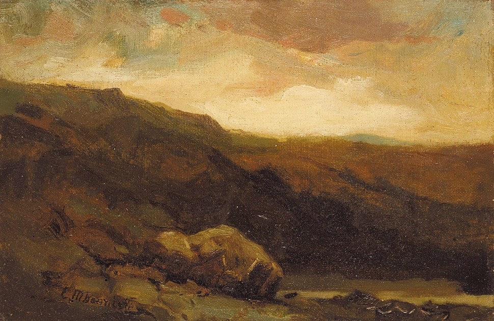 Edward Mitchell Bannister mountainous landscape with rock and stream in foreground